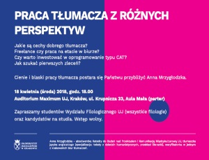 Wykład otwarty Anny Mrzygłodzkiej "Praca tłumacza z różnych perspektyw"